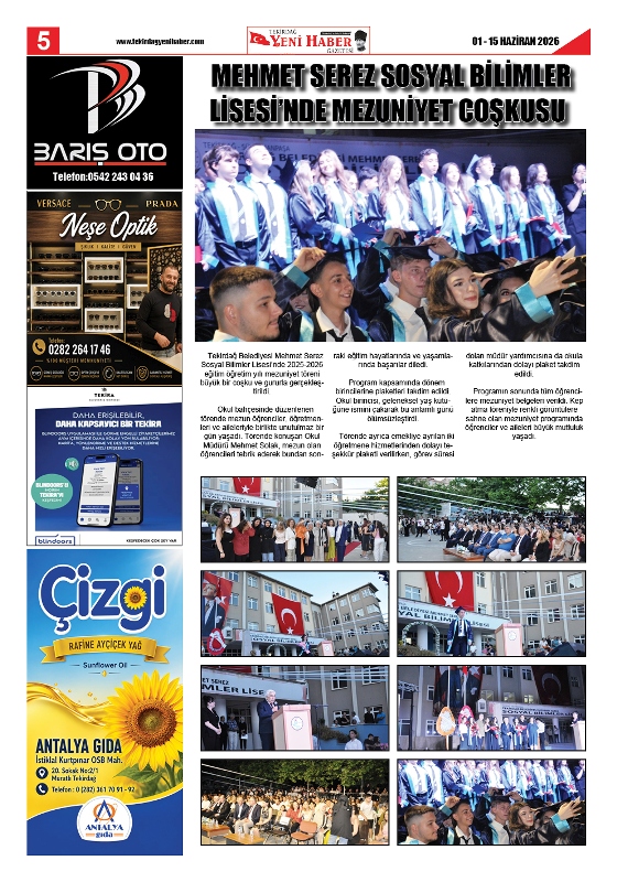 Tekirdağ Yeni Haber Gazetesi 580.Sayı Çıktı