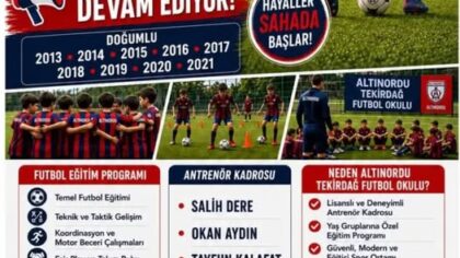 Altınordu Tekirdağ Futbol Okulu’nda Kayıtlar Devam Ediyor