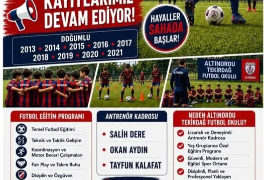 Altınordu Tekirdağ Futbol Okulu’nda Kayıtlar Devam Ediyor