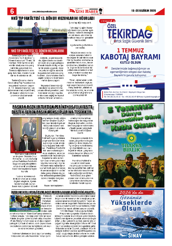 Tekirdağ Yeni Haber Gazetesi 581.Sayı Çıktı