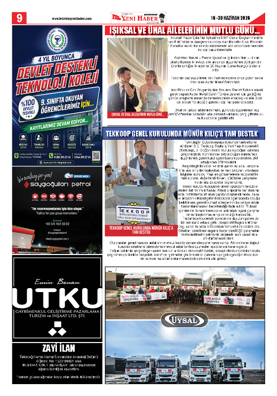 Tekirdağ Yeni Haber Gazetesi 581.Sayı Çıktı