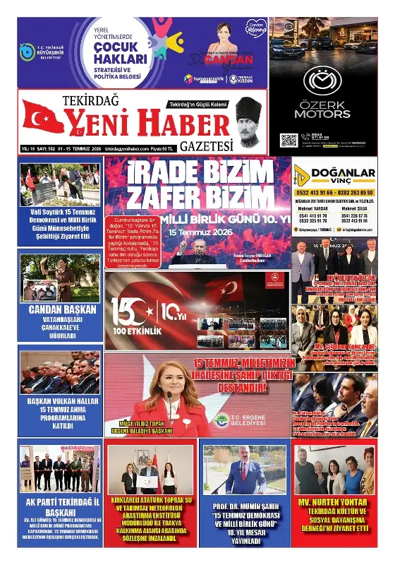 Tekirdağ Yeni Haber Gazetesi 582.Sayı Çıktı