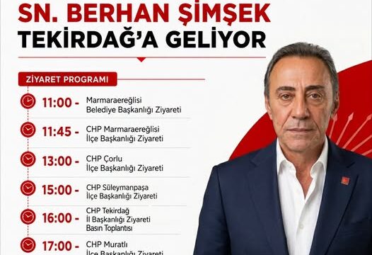 BERHAN ŞİMŞEK TEKİRDAĞ’A GELİYOR