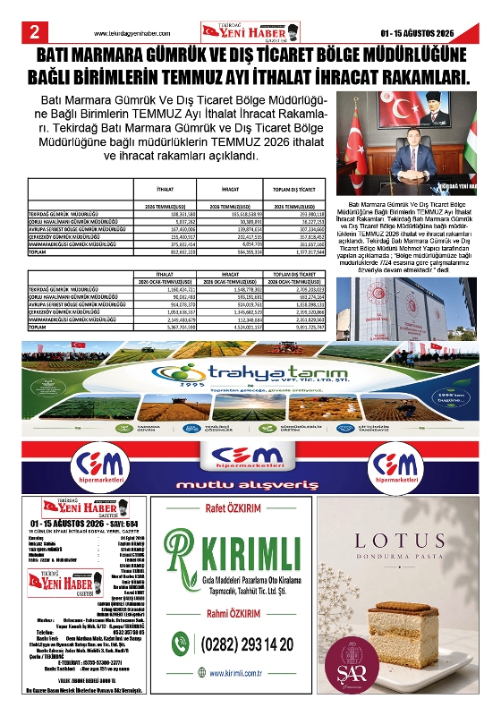 Tekirdağ Yeni Haber Gazetesi 584.Sayı Çıktı