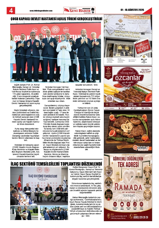 Tekirdağ Yeni Haber Gazetesi 584.Sayı Çıktı