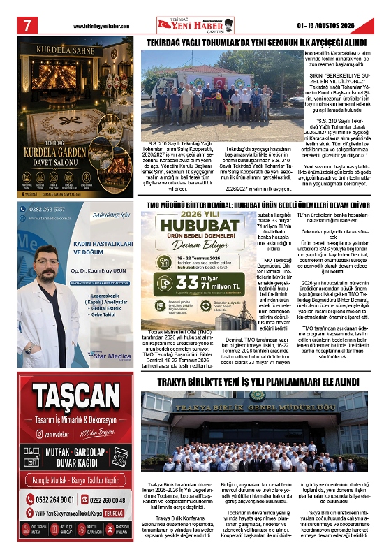 Tekirdağ Yeni Haber Gazetesi 584.Sayı Çıktı