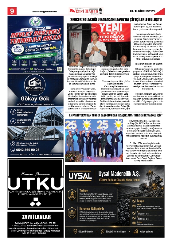 Tekirdağ Yeni Haber Gazetesi 584.Sayı Çıktı