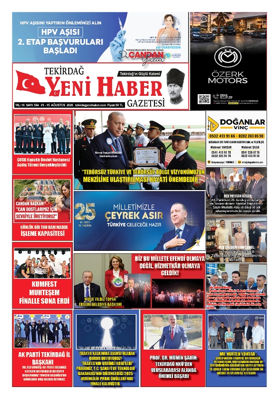 Tekirdağ Yeni Haber Gazetesi 584.Sayı Çıktı