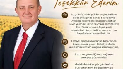 Tuncer Başoğlu’ndan Ayçiçeği Festivali Teşekkürü