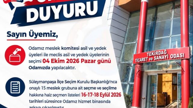 Tekirdağ TSO’da Seçim Heyecanı: Üyeler 4 Ekim’de Sandık Başına Gidecek