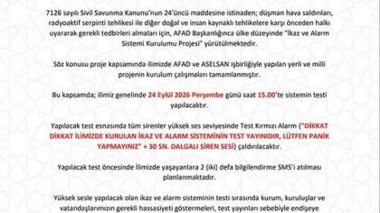 Tekirdağ’da İkaz ve Alarm Sistemi Test Edilecek