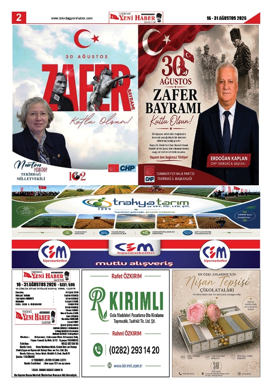 Tekirdağ Yeni Haber Gazetesi 585.Sayı Çıktı