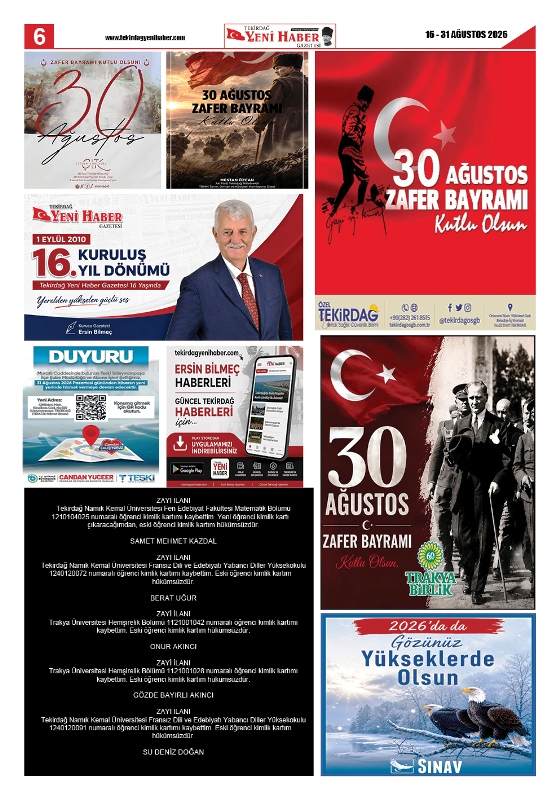Tekirdağ Yeni Haber Gazetesi 585.Sayı Çıktı