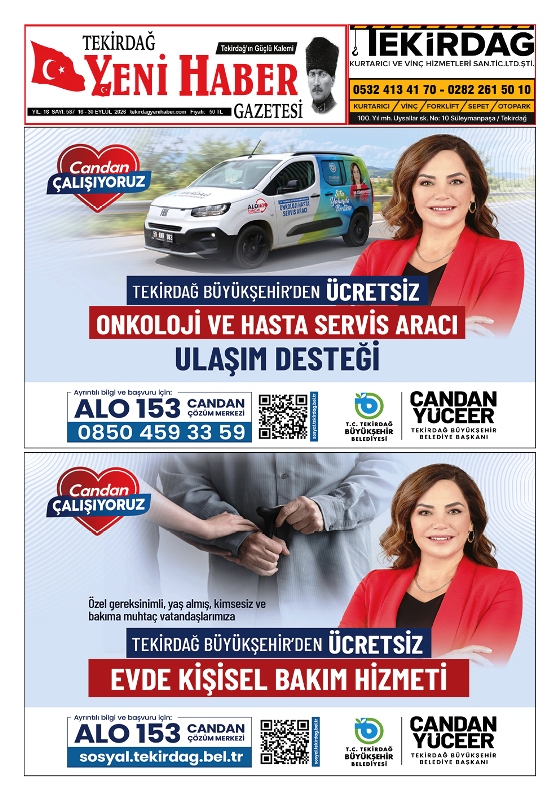 Tekirdağ Yeni Haber Gazetesi 587.Sayı Çıktı