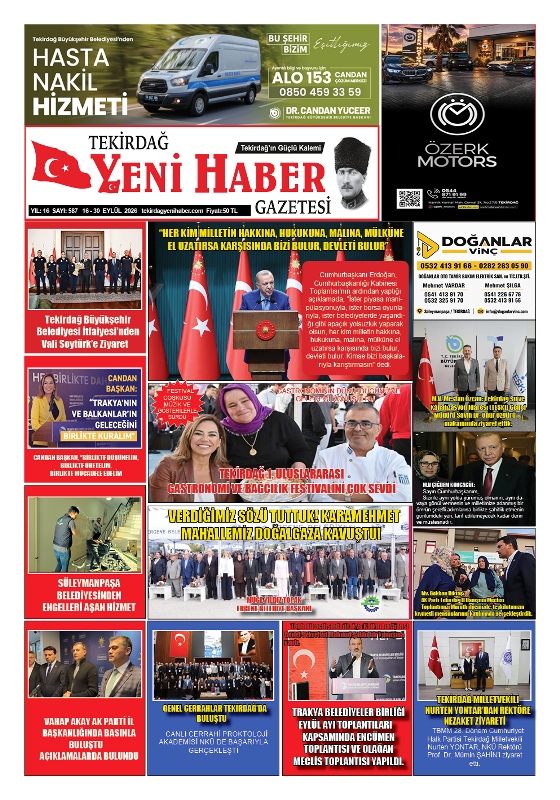 Tekirdağ Yeni Haber Gazetesi 587.Sayı Çıktı