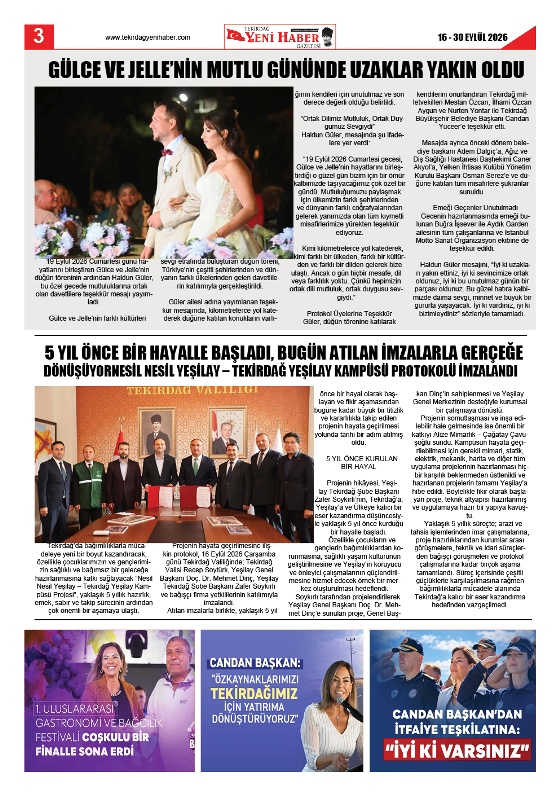 Tekirdağ Yeni Haber Gazetesi 587.Sayı Çıktı