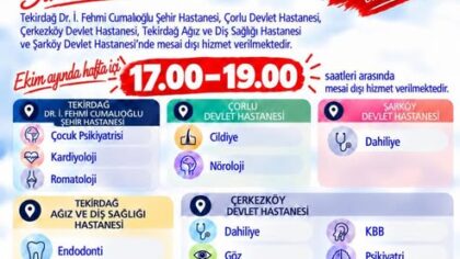 Tekirdağ’da Ekim Ayı Boyunca Mesai Dışı Muayene Hizmeti
