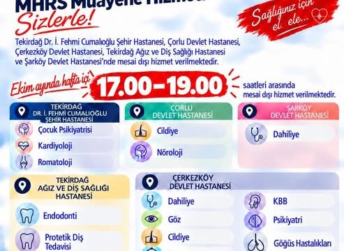 Tekirdağ’da Ekim Ayı Boyunca Mesai Dışı Muayene Hizmeti